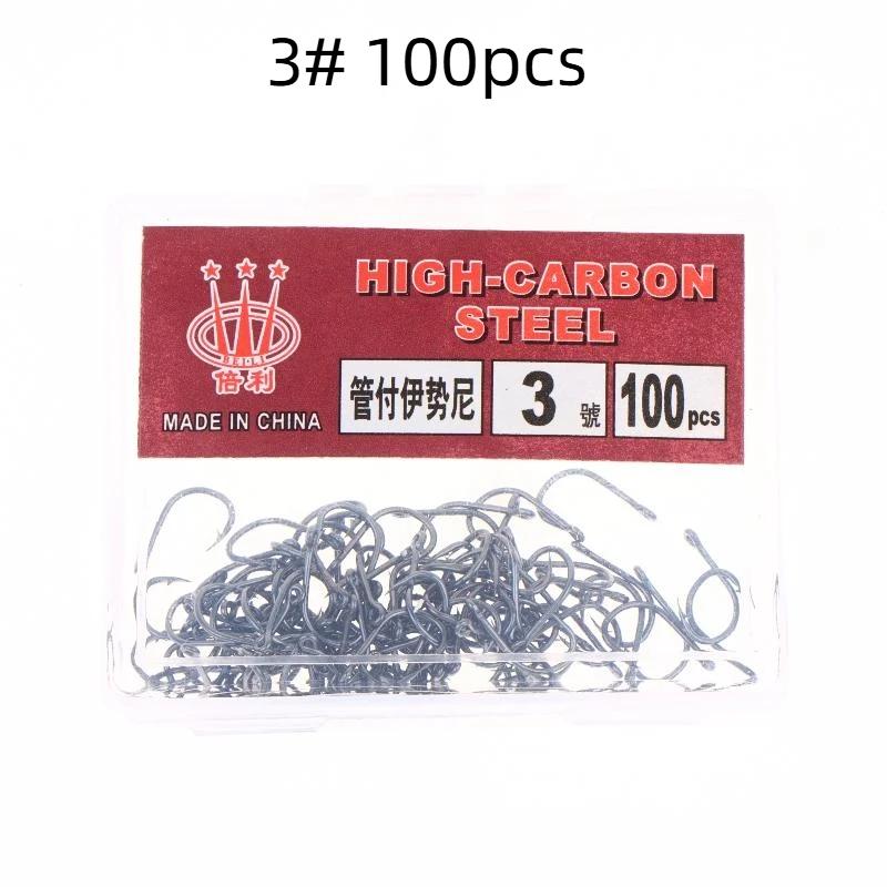 100Pcs/Box High Carbon Steel Fish Hook Durable High Strength Barbed Fishing Hooks With Ring For Carp Fishing Accessories