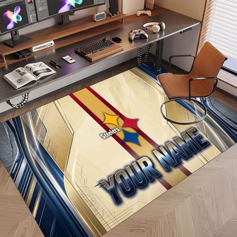 Custom Rug Pittsburgh Steelers Pattern Print Name Text Soft Non‑Slip Floor Carpet for Home Indoor Decoration