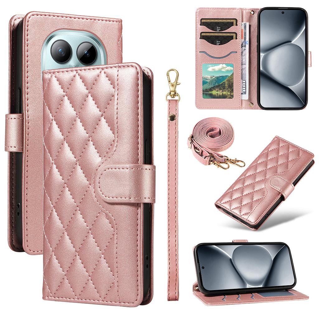 For Xiaomi Poco M8 Pro 5G/Redmi Note 15 Pro+ 5G (Global) Wallet Case Rhombus Leather Phone Cover with Strap