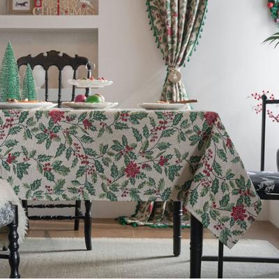 Jacquard Tischdecke Weihnachten Kontrastierende Stechpalme Tischdecke Feiertag Vielseitig Rechteckig