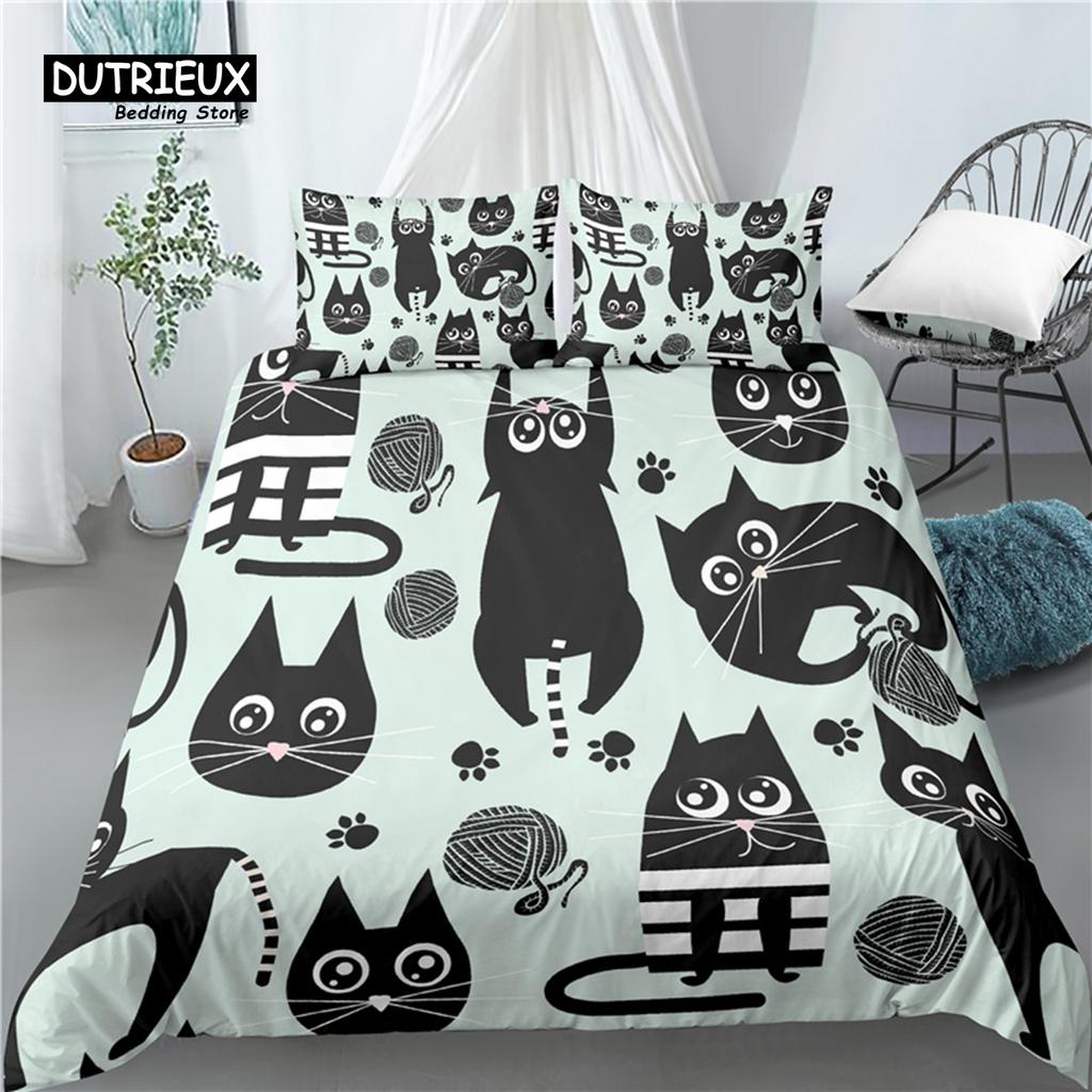 Home Living Luxury 3D Couple Cat Print 2/3Pcs Comfortable Duvet Cover PillowCase Kids Bedding Set Queen and King AU/EU/US Size