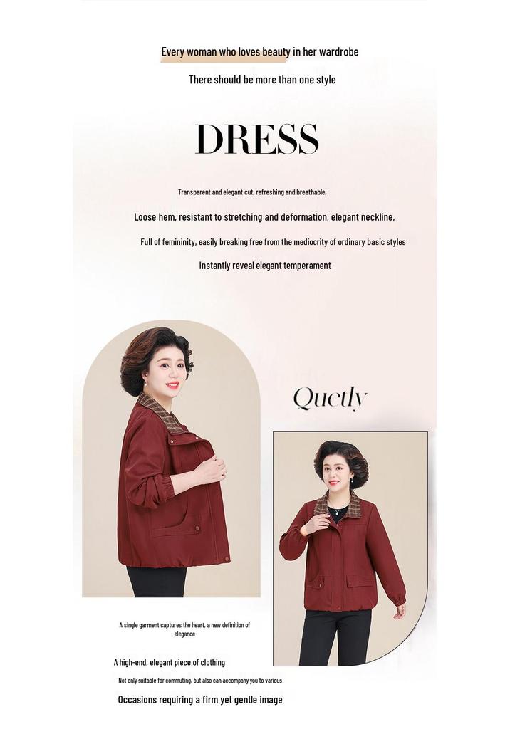 Plus Size Women's Lapel Maternity Coat, Spring/Autumn Jacket for Middle-Aged & Elderly, 50s-60s Fashion.