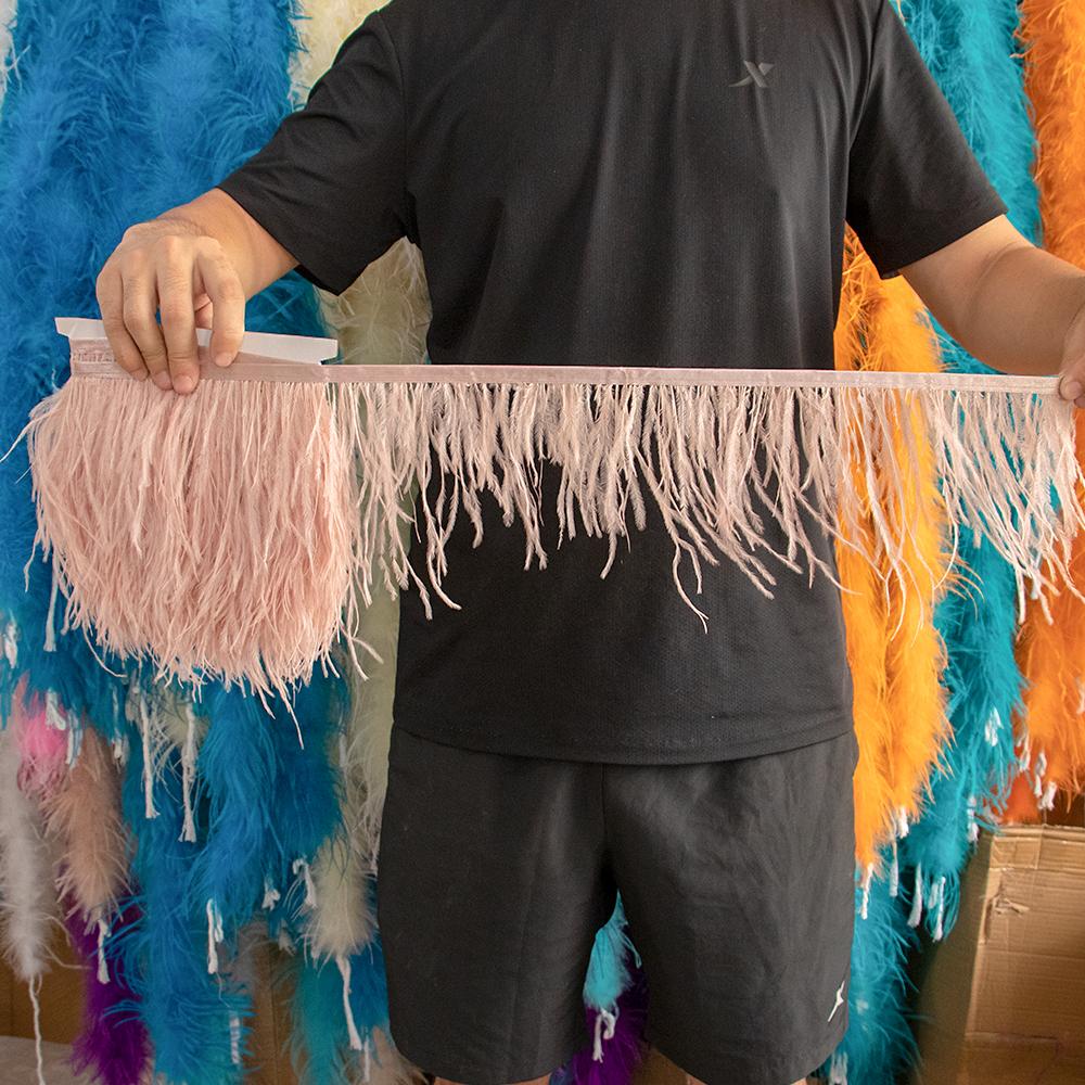 8-10Cm Ostrich Feather Trims For Skirt Natural Ostrich Feathers On Tape Ribbon Decoration For Dresses Carnival Accessories