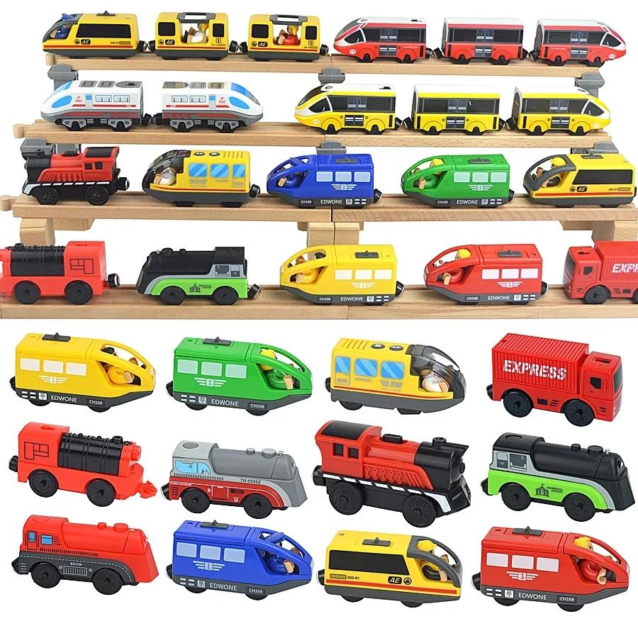 Train Track Wooden Train Toys Magnetic Set Electric Car Locomotive Diecast Slot Fit All Wood Brand Biro Railway Tracks For Kids
