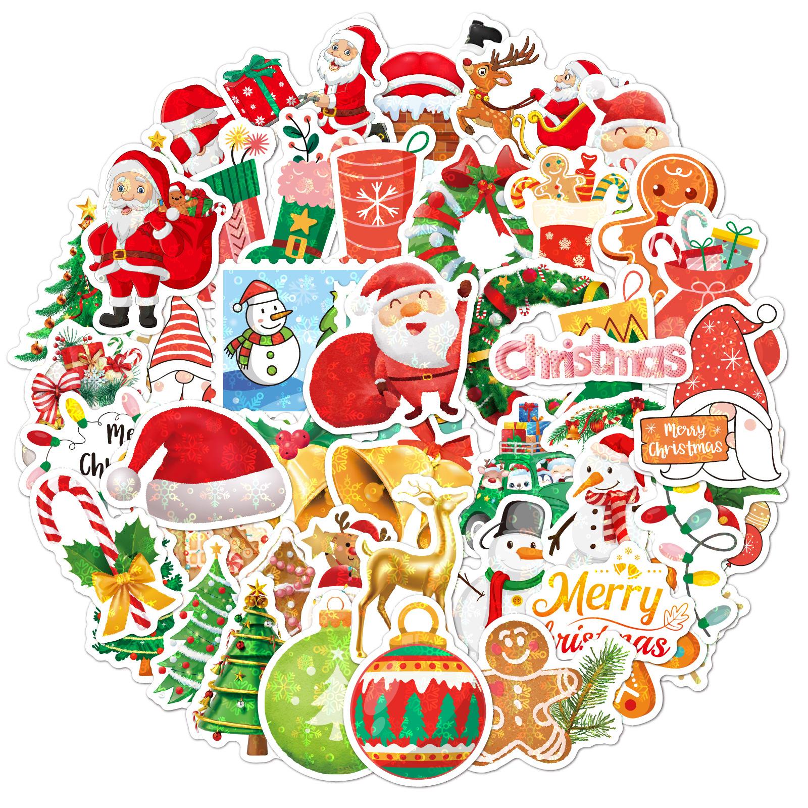 

50/100Pcs Christmas Stickers Vinyl Waterproof Holiday Stickers Christmas Stickers for Kids Crafts Bottles Envelopes Gifts 6-8cm