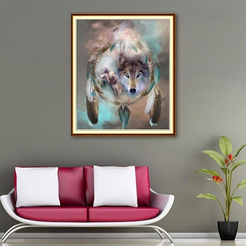 Feather Wolf Diamond Embroidery Crystal 5D Cross Stitch Diamond Painting DIY Wall Sticker