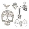 6x Mieszane Antyczne Srebrne Wisiorki Szkielety Charmsy Biżuteria Halloweenowa Rękodzieło