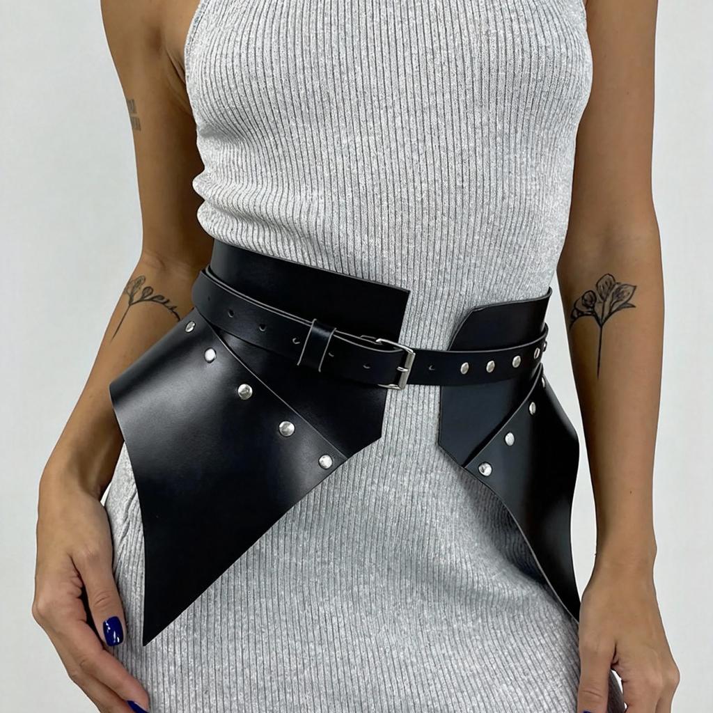 Ceinture Corset Fashion en Cuir PU, Ceinture Corset Large Peplum Gothique, Jupe Ceinture Corset Style Rue Tenue Quotidienne.