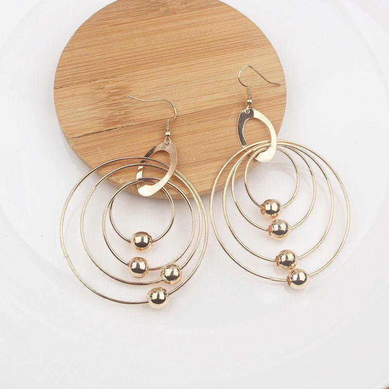 

2025 New Multi-layers Circles Hanging Earrings Exaggerated Gold Color Metal Pendants Women s Hook Earrings Punk Style Zircon