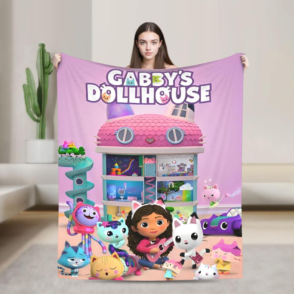 Cartoon Cute Gabby Dollhouse Blanket Cover  Fleece Throw Blankets Summer Air Conditioning Decoration Soft Warm Bedspread