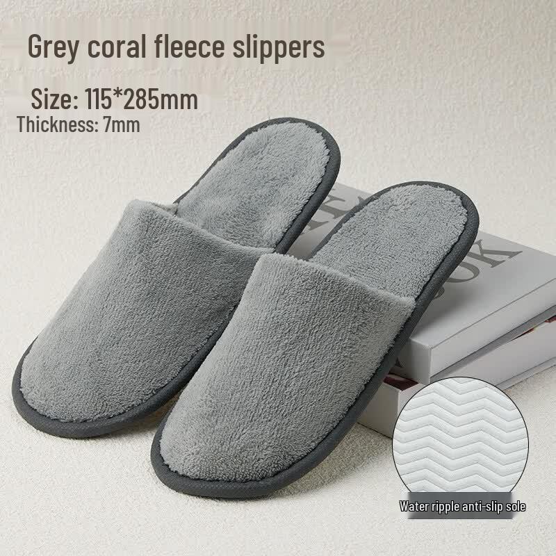 Xihe Grey Coral Fleece Disposable Hotel Slippers