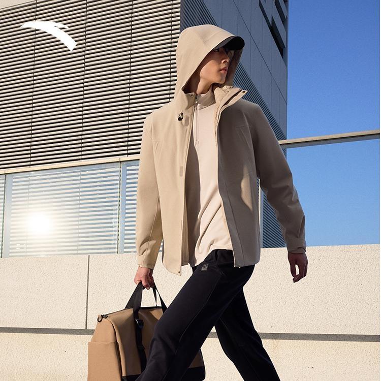 Anta Waterproof And Windproof To Keep Warm Windbreaker Jacket Men's Beige Khaki 952447609-3
