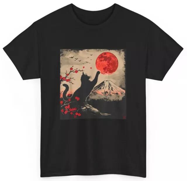 Vintage Japan Art Japanese Theme Retro Print Black Cat TShirt Unisex T-Shirt S