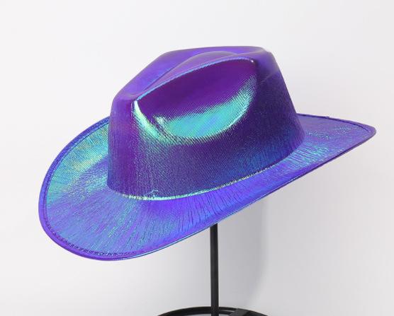 Neon Glitter Space Cowboy Hat - Fun Metal Holographic Party Disco Cowgirl Hat