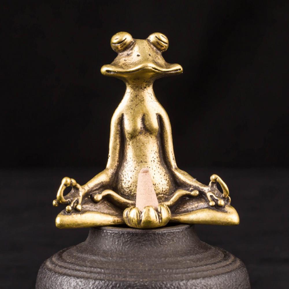 5cm Vintage Messing Zittende Zen Kikkersbeeldje Sculptuur Rookwarenhouder Bureauornament Antiek Messing Meditatietuin Decoratie