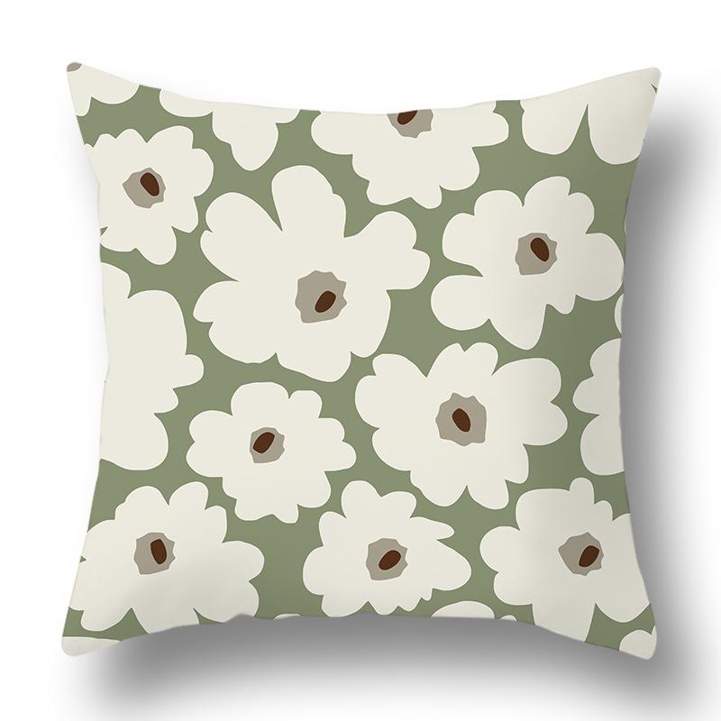 Nordic Abstract Green Geometric Pillowcase Flower Print Home Petal Velvet Pillow Cushion Cover