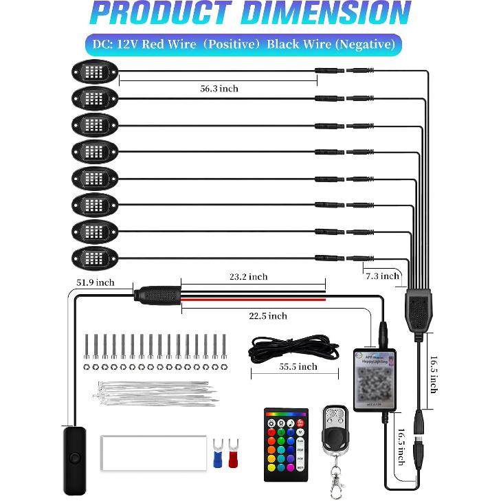 8 Pods RGB LED Rock Lights with APP/RF Remote Control High Brights Waterproof Underglow Multicolor Zone Neon Exterior Rock Lights for 12V Trucks Jeep