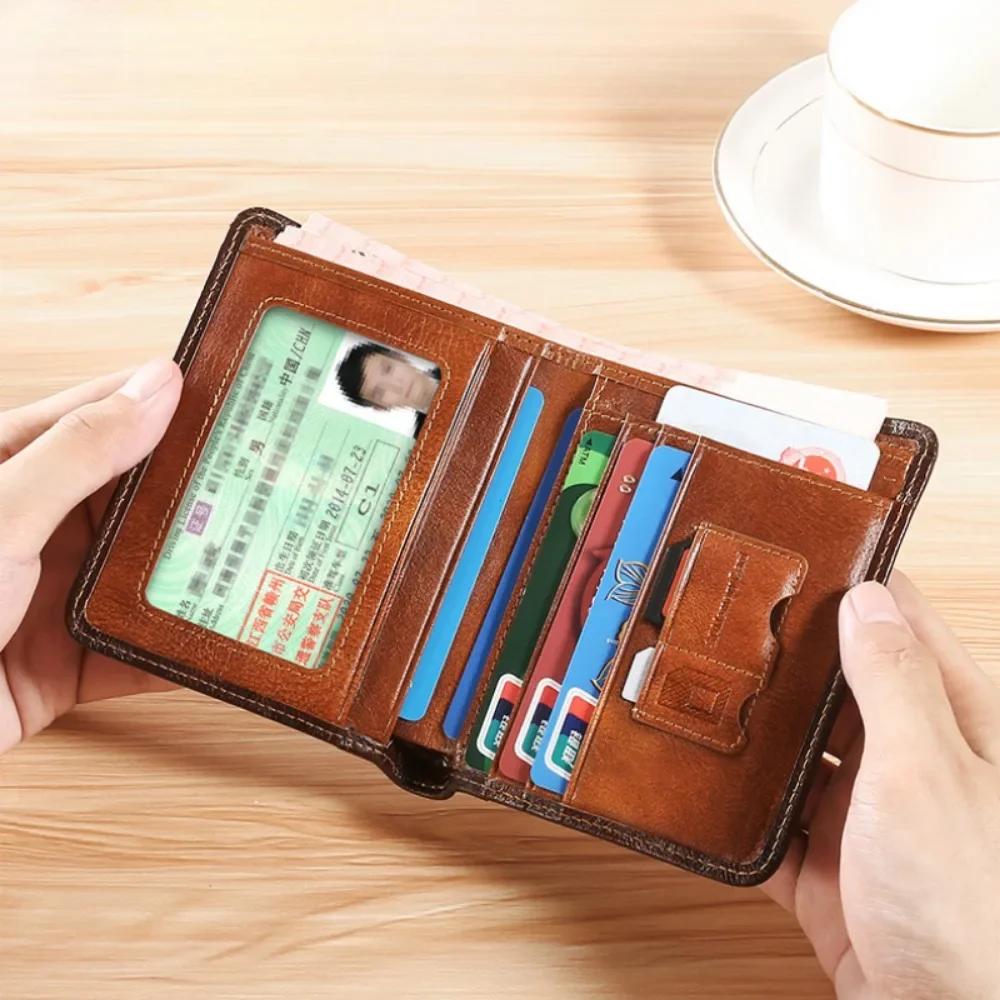 Genuine Men Leather Wallet Wallet Vintage Thin Short Multi Function Card Holder