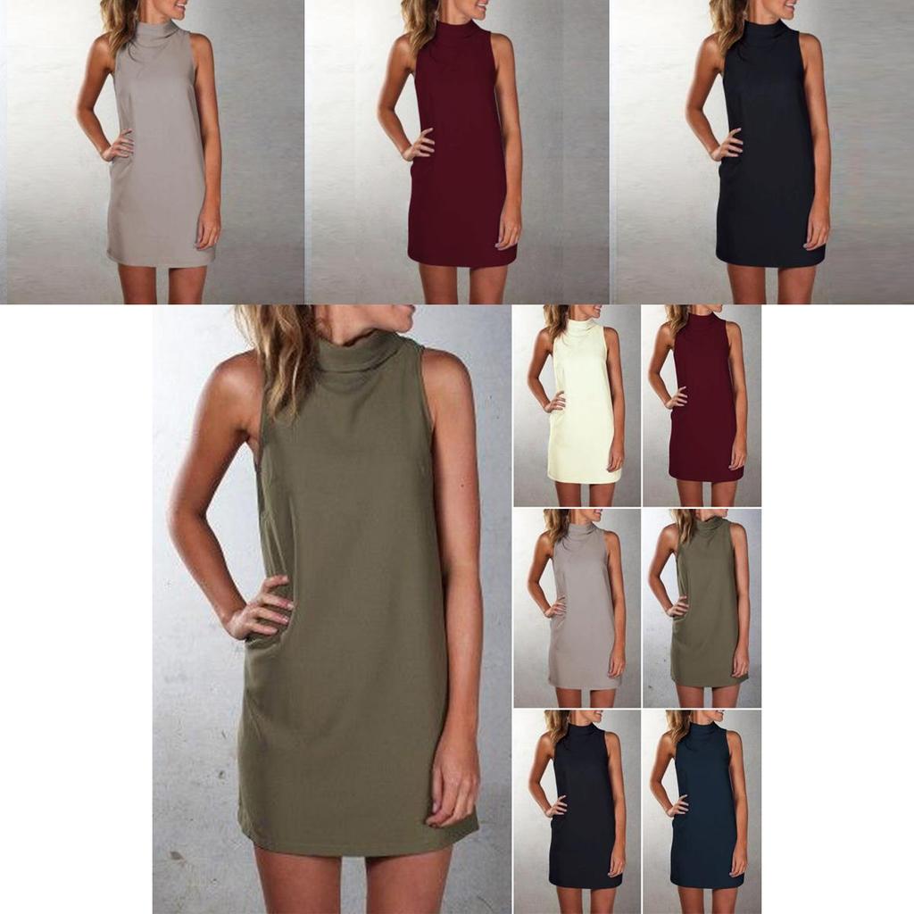 New Women Summer Sexy Party Dress Elegant Sleeveless Turtleneck Mini Dress For Casual Events