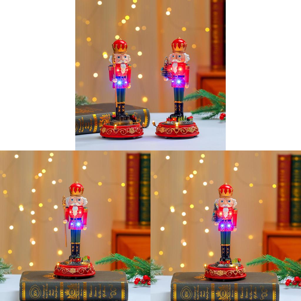 Christmas Music Rotating Nutcracker Figurine With Led Lights For Holiday Decor