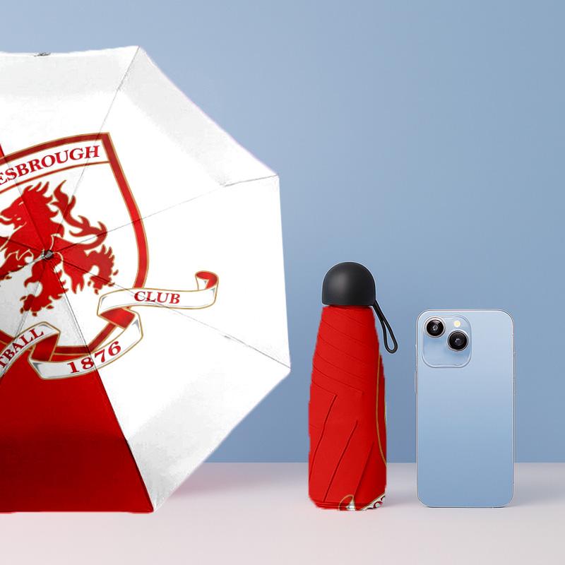 Middlesbrough Football Pattern Printed Mini 5 Folds 8 Ribs Compact Umbrella Windproof Waterproof Lightweight Portable Folding