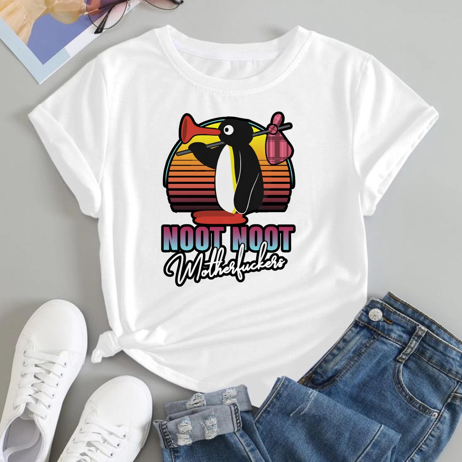 Angry Penguin Horn Funny Sarcastic Graphic T-shirt Sunset Aesthetic Retro T-Top S