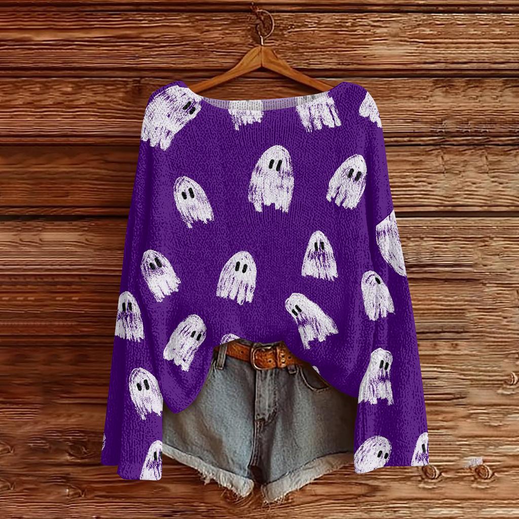 Women's Fashion Round Neck Long Sleeve Pullover Faux Sweater Knitted Pullover Top