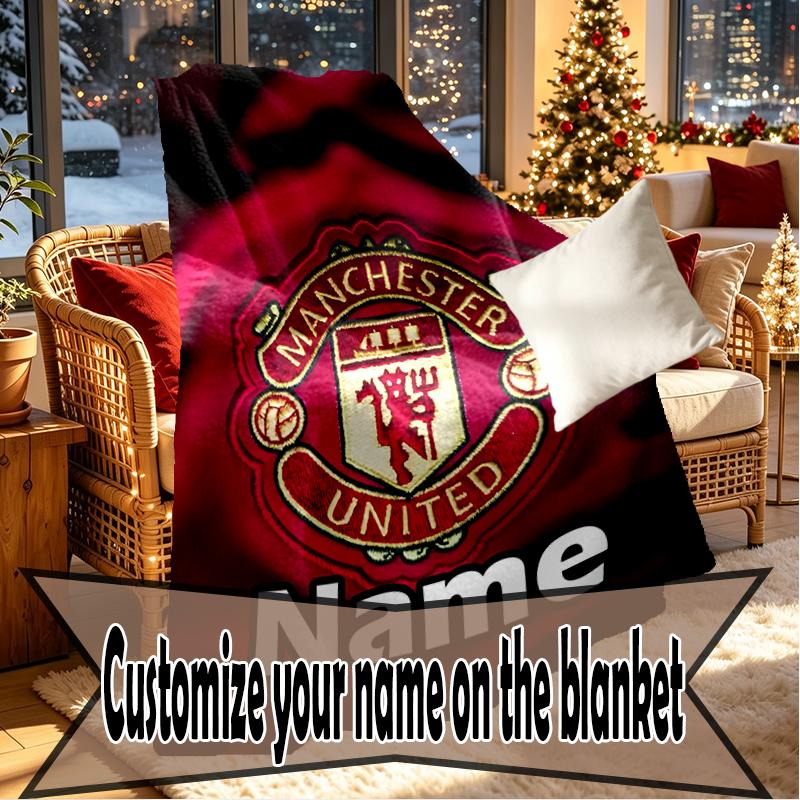 Custom Name Personalized Manchester United F.C Print Blankets, Home Decor, Bedroom, Sofa, Camping, Couch, Gifts for Birthday Christmas