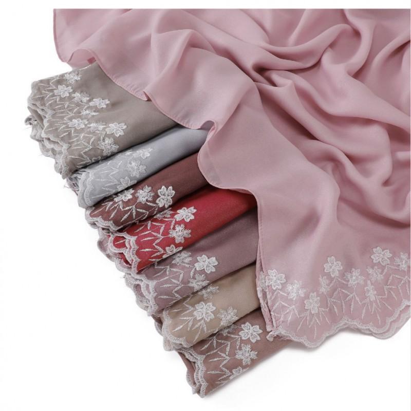 Floral Embroidered Solid Color Scarf Shawl Wrap Lightweight UV Protection Accessory Women