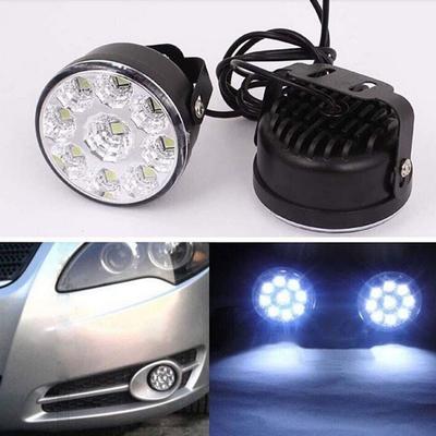 2pcs Car Round Lamp 9LED DRL Round Car Fog Lamp Driving Daytime Running Lights Head Light White