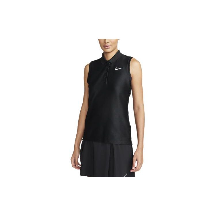 Nike Victory Solid Logo Knit Casual Sleeveless Polo Shirt Women tops Black FD6708-010 M