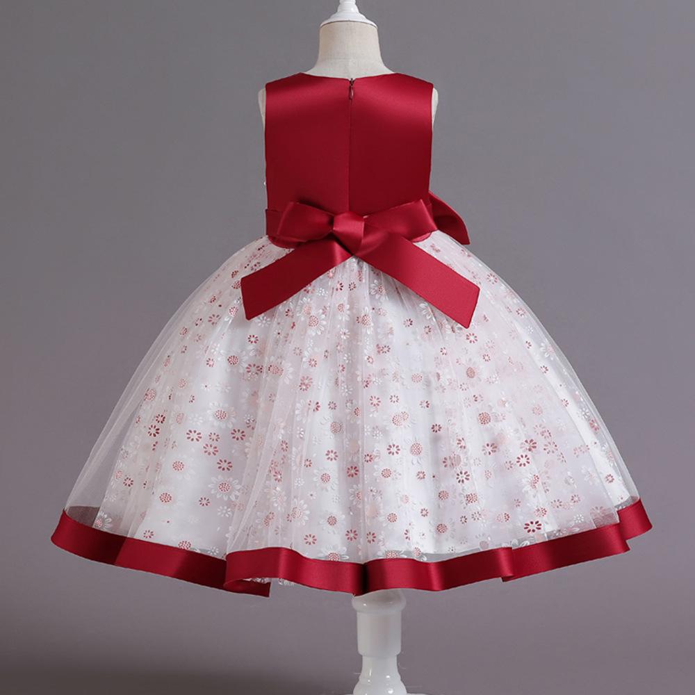 Girls Lace Embroidered Tulle Dress for Weddings Birthday Parties Princess Flower Girl Attire with Bow Details