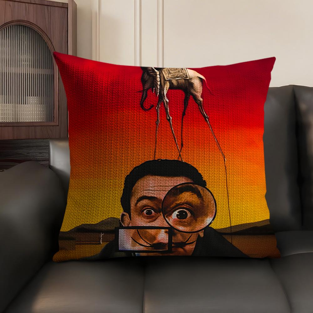 S-Salvador Dalii Art Cushion Cover Natural Linen Organic Fabric Double-Sided Printing Sofa Home Decor Gift Pillow Case