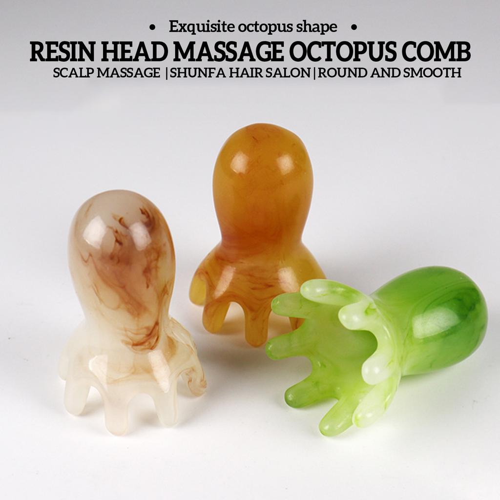 Octopus Head Honey Wax Resin Meridians Head Comb Portable Shoulder Neck Massager Soothing Meridian Massage Comb