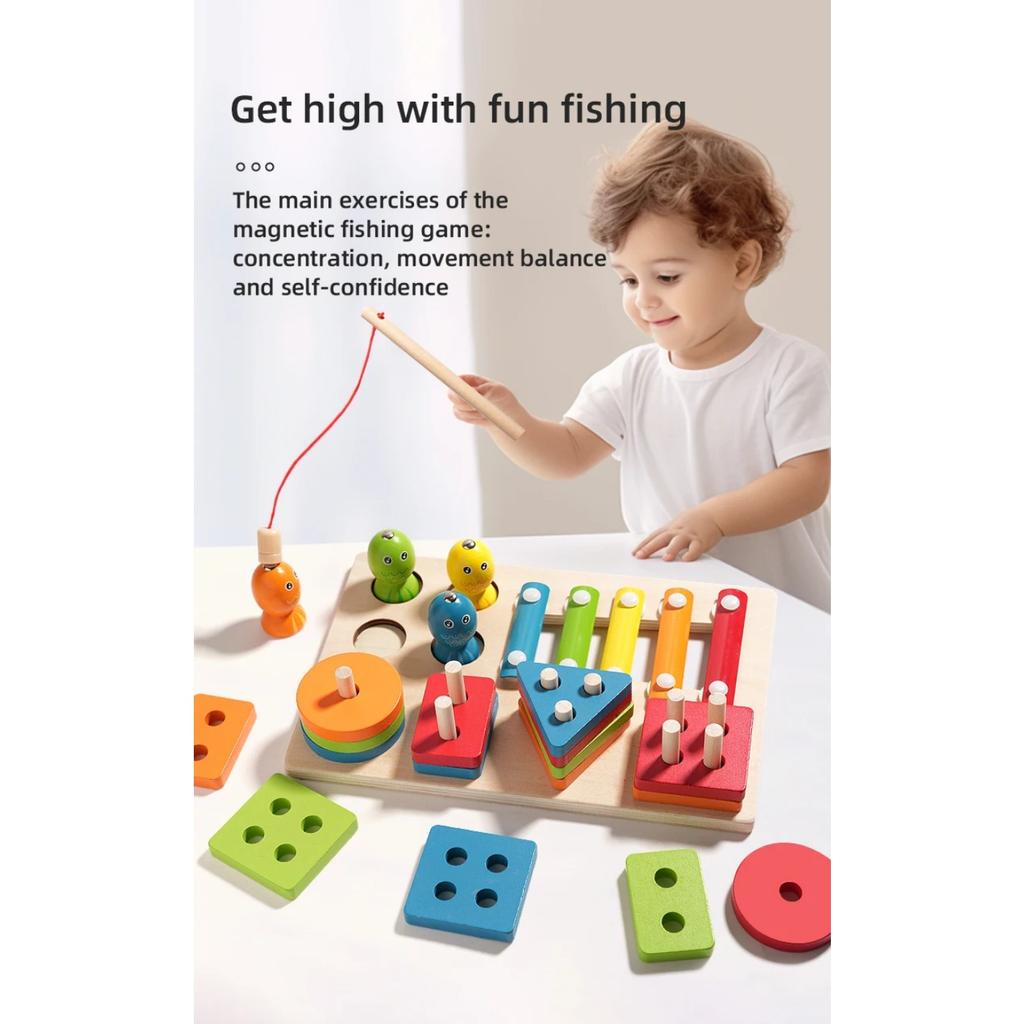 Montessori Toddler Color Sorting Toys 3-in-1 Wooden Shape Stacking Game Early Educational Colorful Learning Activity Blocks