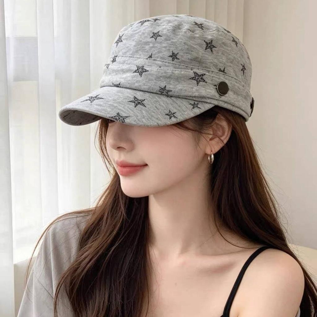 Star-printed equestrian hat for women, large head wrap for spring and autumn, soft top, breathable baseball cap for women, deepened and makes the face