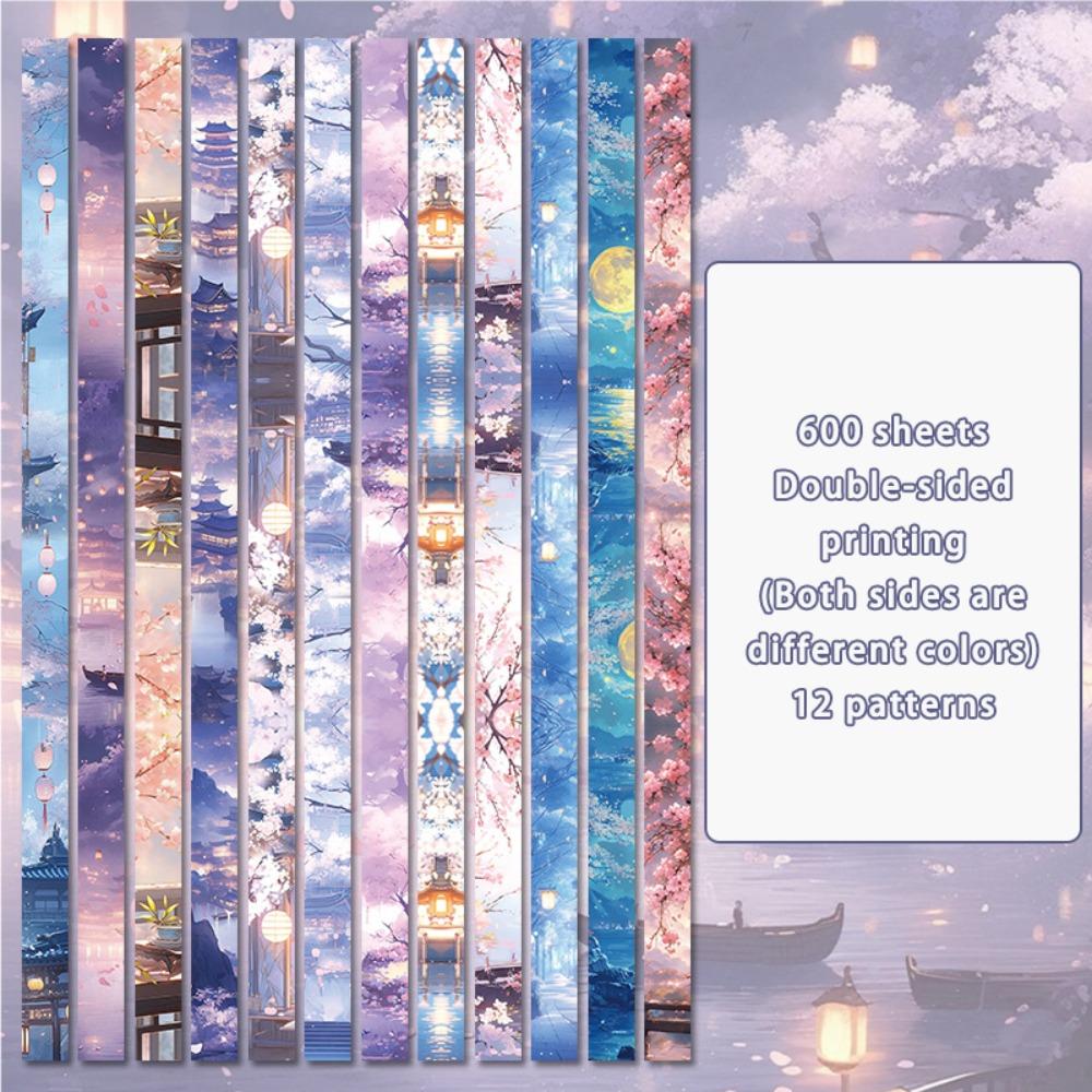 600pcs Oil Painting Star Origami Double Sided Printing Pattern Paper Folding Home Decoration