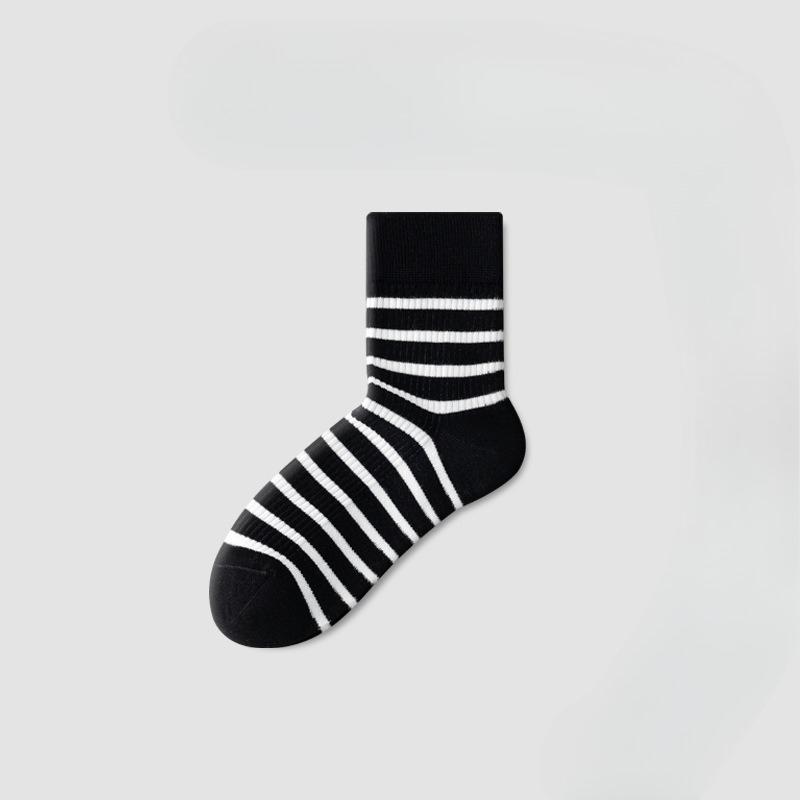 

Женские весенне-осенние универсальные полосатые школьные гольфы из чистого хлопка 1 pair чёрный