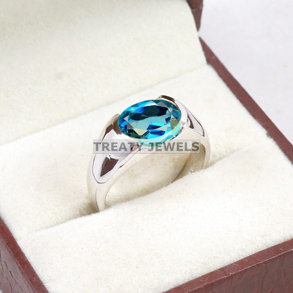 London Blue Topaz Oval Gemstone With 925 Sterling Silver Ring For Men's #B236 JL375676012331