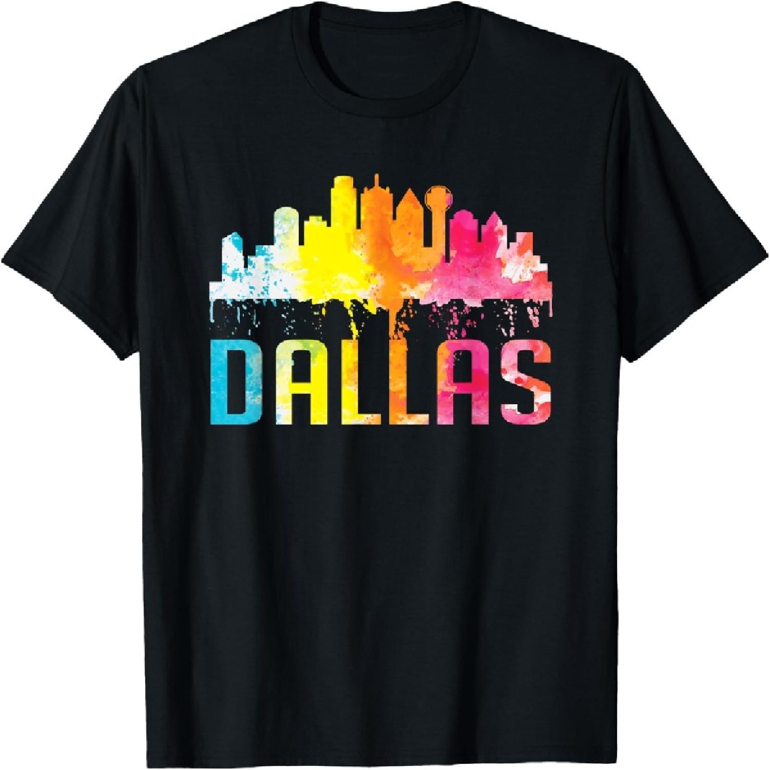 Dallas Texas Retro Watercolor Skyline Art Souvenir Gift T-Shirt S чёрный