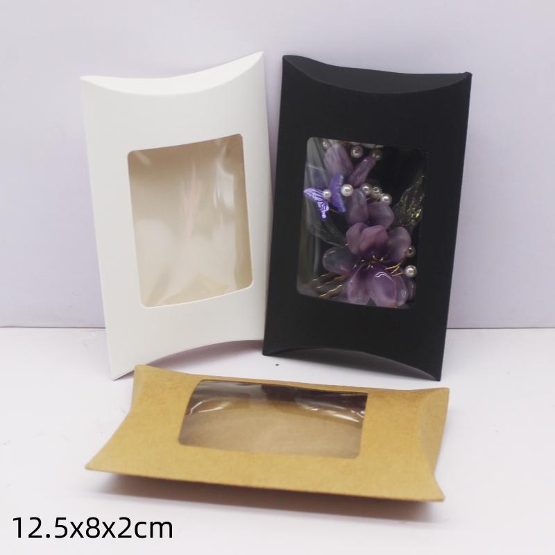 DIY Blank Paper Gift Box .Mutli Size Pillow Gift Box with Clear Pvc Window,kraft/white/black Paper Window Box for Gift 10pcs