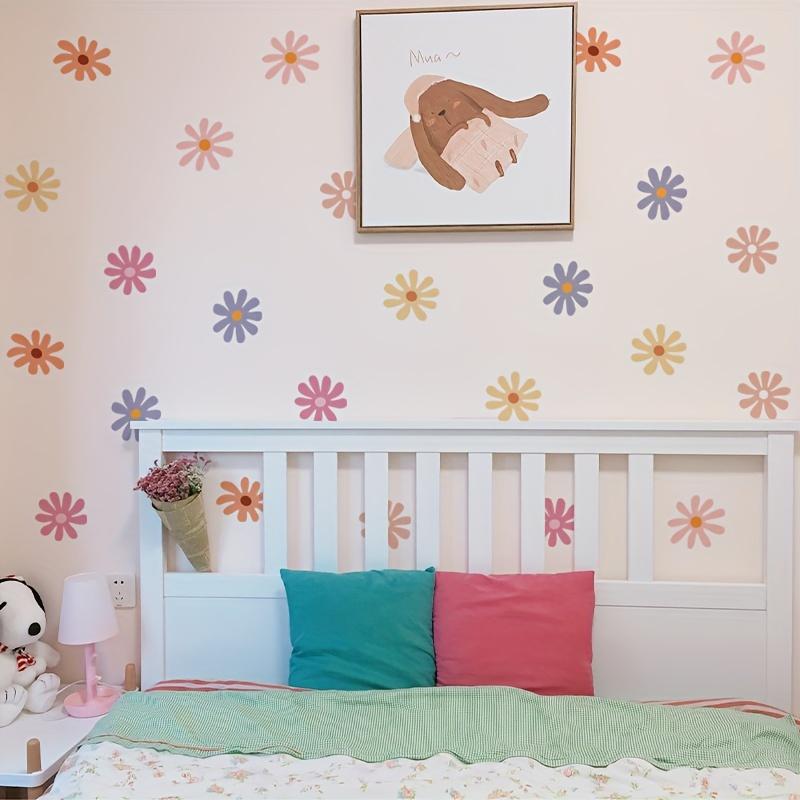 Boho Daisy Blumen Bunte weiße Aquarell Wandaufkleber für Kinderzimmer Wandtattoos Baby Kinderzimmer Home Dekoration Mädchen Schlafzimmer