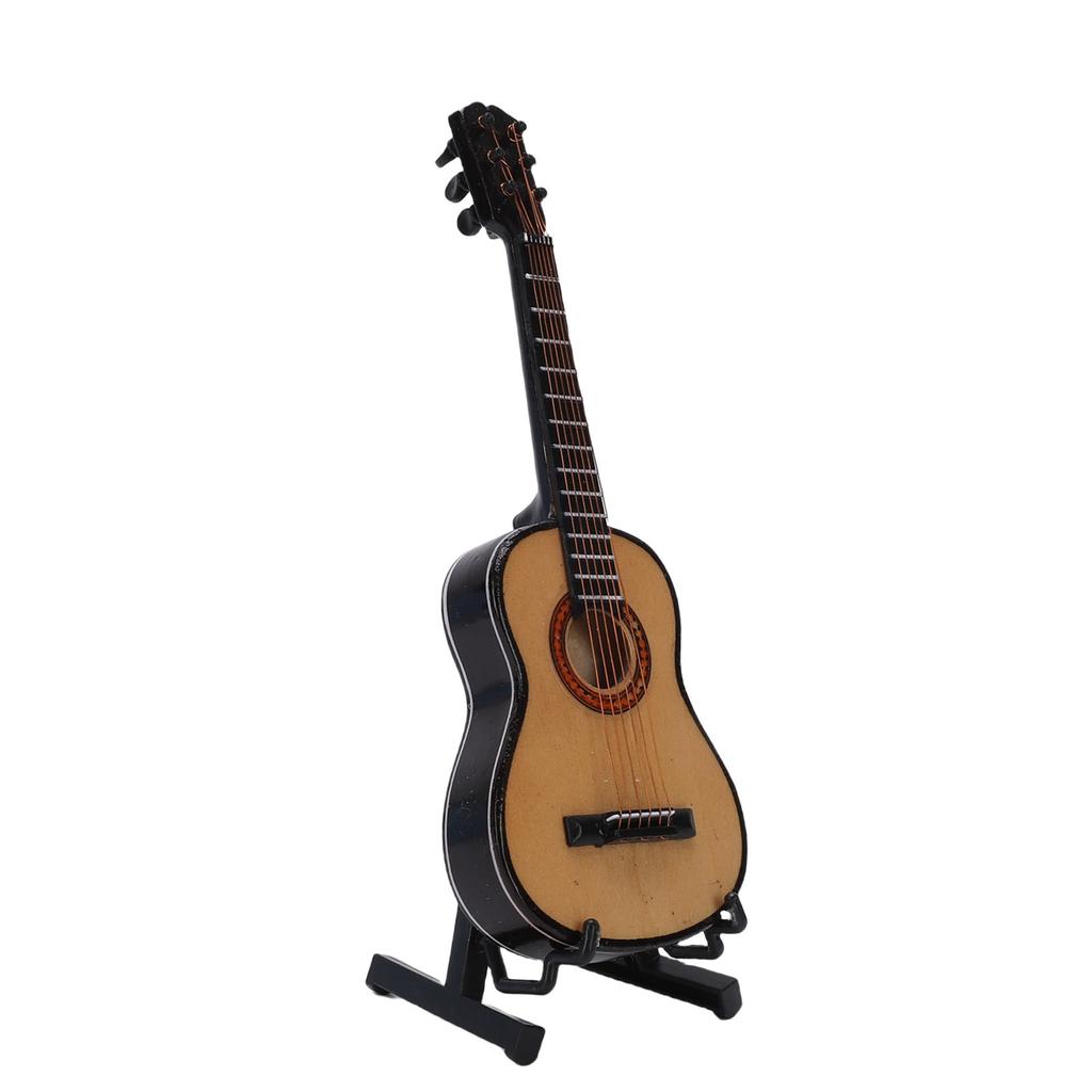 Miniature Guitar Wooden Tiny Decorative Model with Stand Mini Music Ornament Home Decoration Dollhouse Display