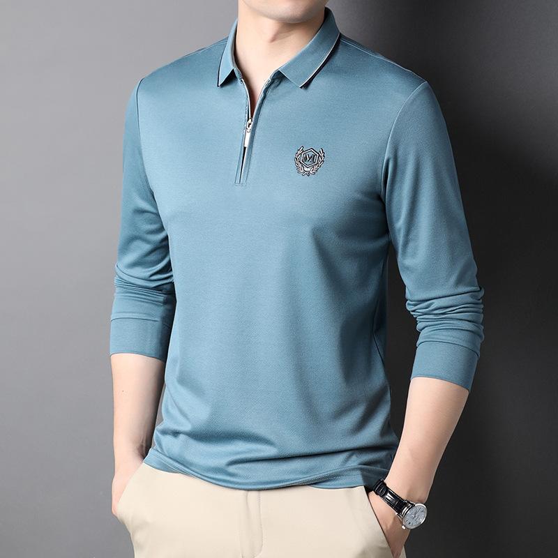 Solid Color Long-sleeved New T-shirt Men's Spring and Autumn New Fashion Casual Lapel Embroidered POLO Shirt Tops Men's Clothing