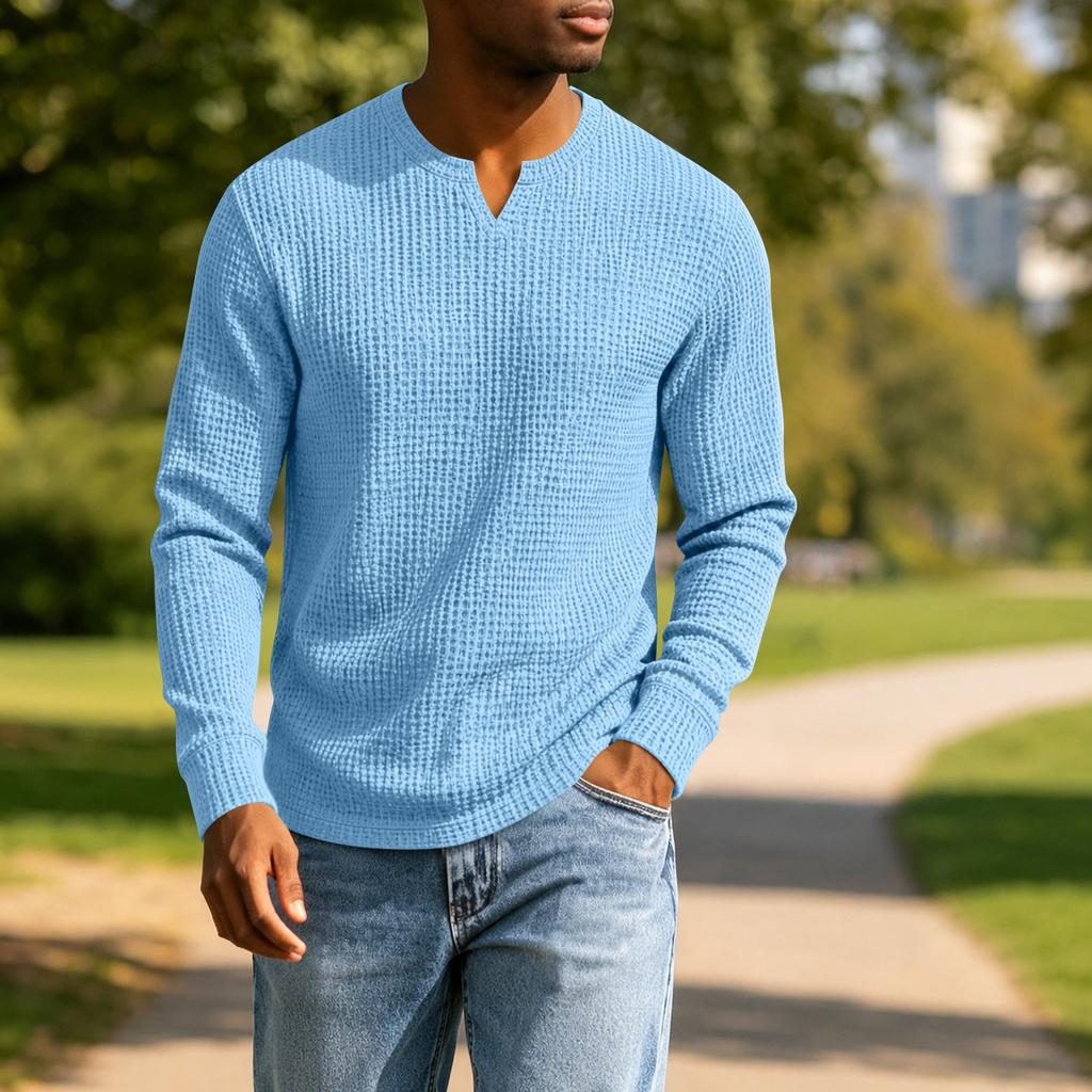 Men's Casual V-Neck Long Sleeve Shirt Loose Fit Top
