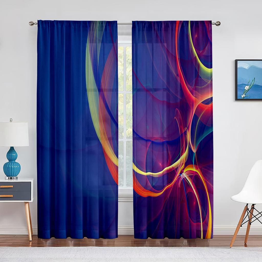 Abstrakt konst Färgglada vågor Ränder Geometriska tyllgardiner för vardagsrum Sovrumsinredning Skir voilegardin Fönsterdekorationer
