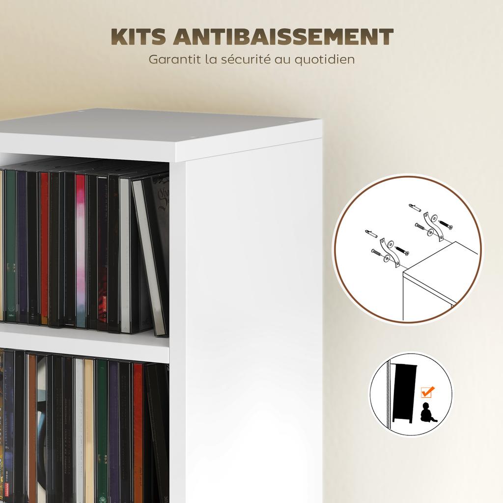 CD/DVD Storage Column Shelves, Set of 2, 12 Compartments, 204 CDs, 21 x 22.5 x 88.5 cm, White