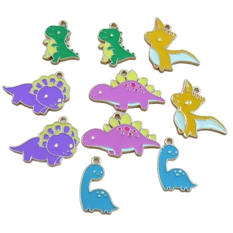 10Pcs Enamel Cartoon Dinosaur Pattern Design Charms Alloy Metal Pendants For Diy Jewelry Making Accessories