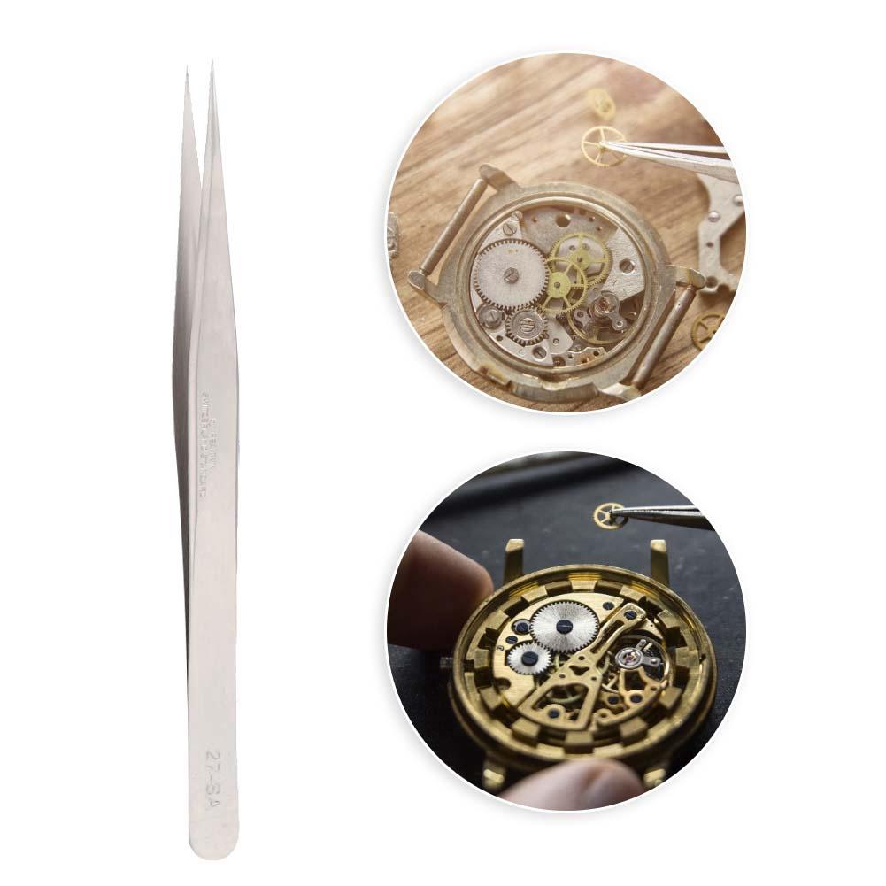 Stainless Steel Antimagnetic Acid Proof Tweezers High Hardness Watch Repairs Tool (#4)