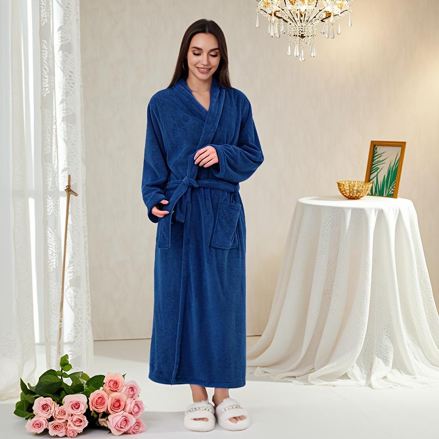 Women's Autumn Winter Thick Coral Fleece Flannel Pajamas & Mid-Length Bathrobe Set for Couples